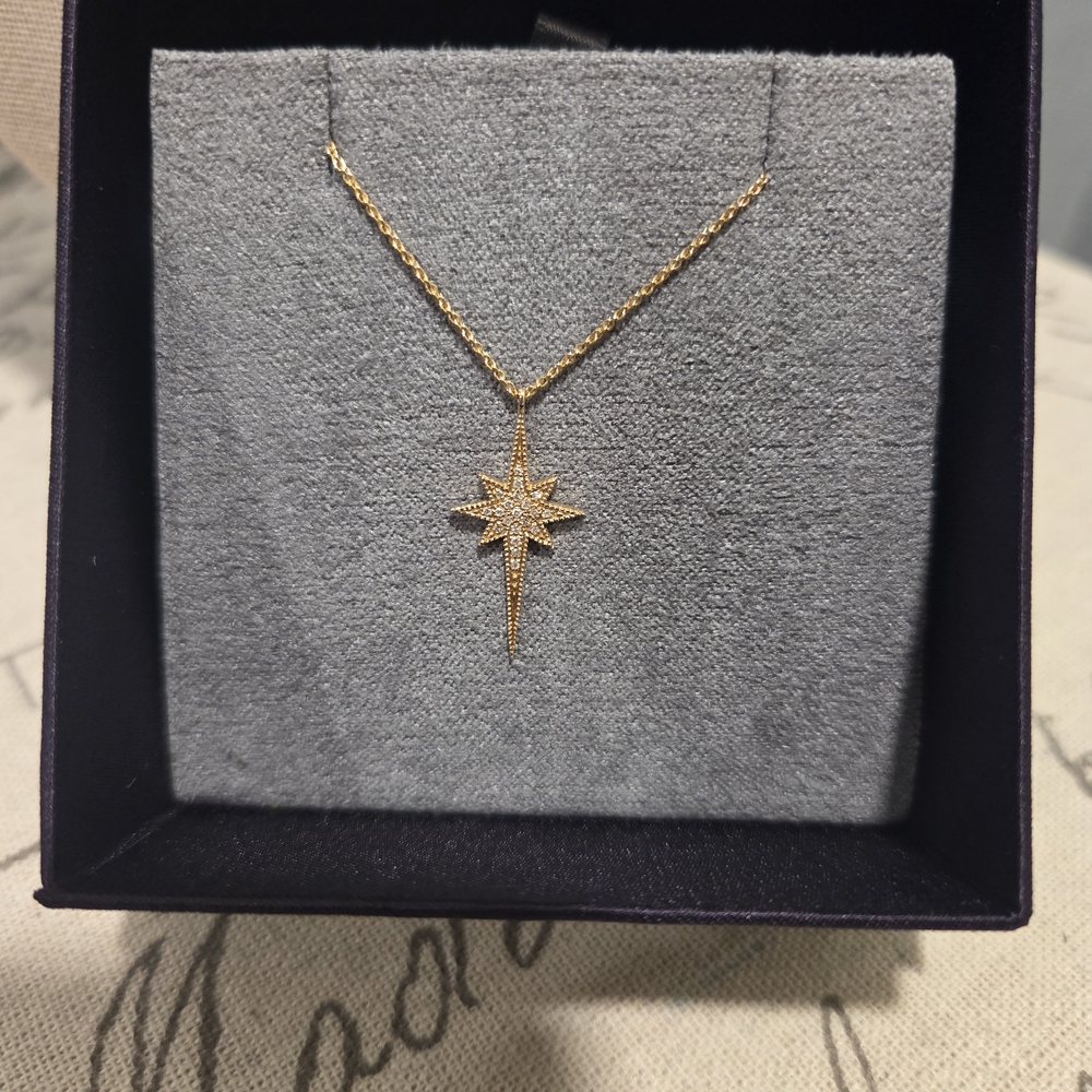 14k Gold And Diamond North Star Pendant Necklace